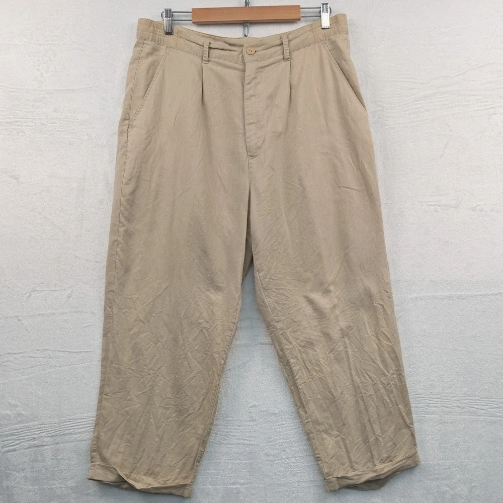 VTG Soulot Pants Mens XL Tan Pleated Relaxed High Rise Wide Leg Skater Baggy Y2K